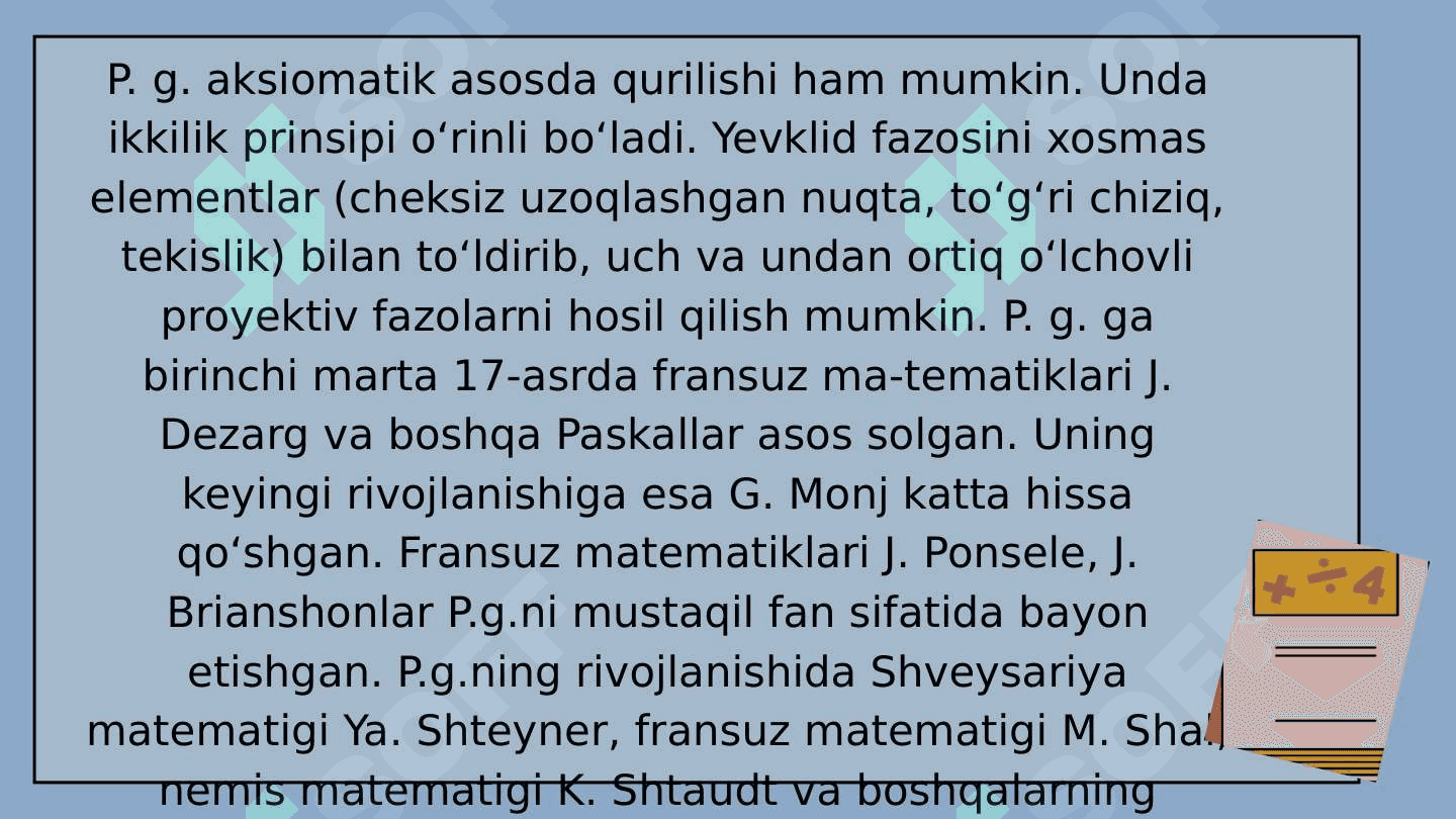 Proyektiv geometriya. Proyektiv almashtirishlar mavzusidan taqdimot 4