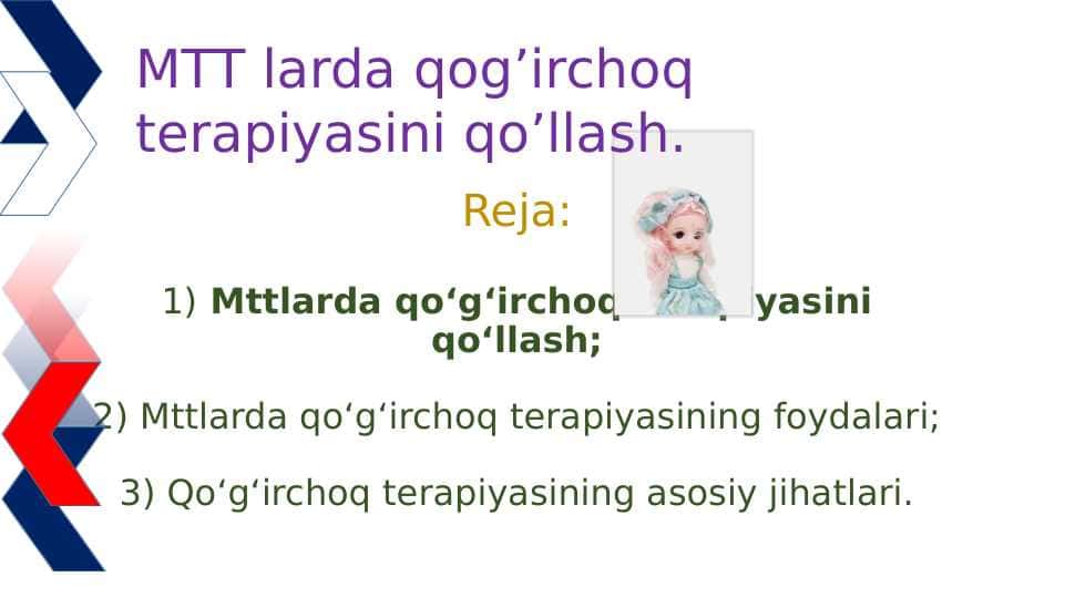 MTT larda qog’irchoqterapiyasini qo’llash.