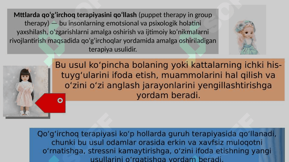 MTT larda qog’irchoqterapiyasini qo’llash. 2