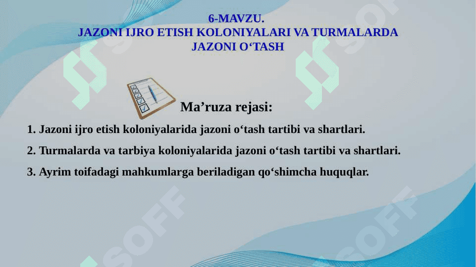 JAZONI IJRO ETISH KOLONIYALARI VA TURMALARDA JAZONI O‘TASH 2