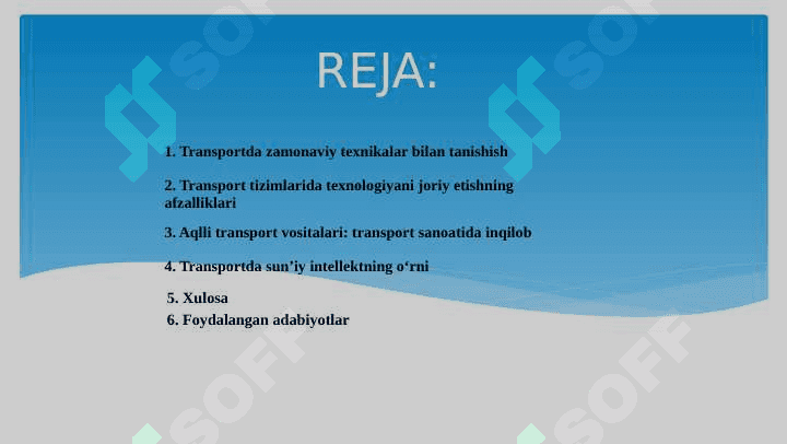 Zamonaviy texnika va texnologiyalardan foydalanishga asoslangan transport 2