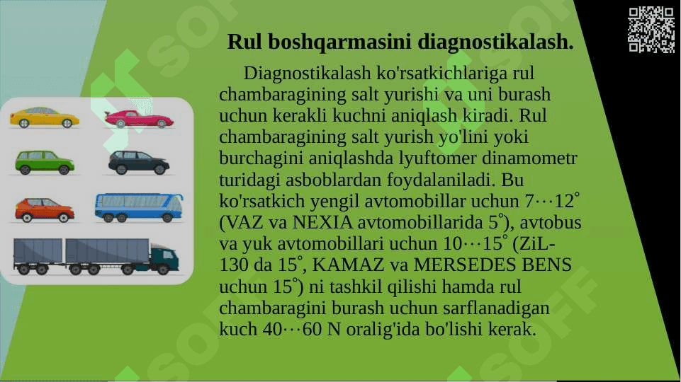 Transport vositalarining boshqarish mеxanizmlariga texnik xizmat ko`rsatish va ta’mirlash ishlari texnologiyasi 3