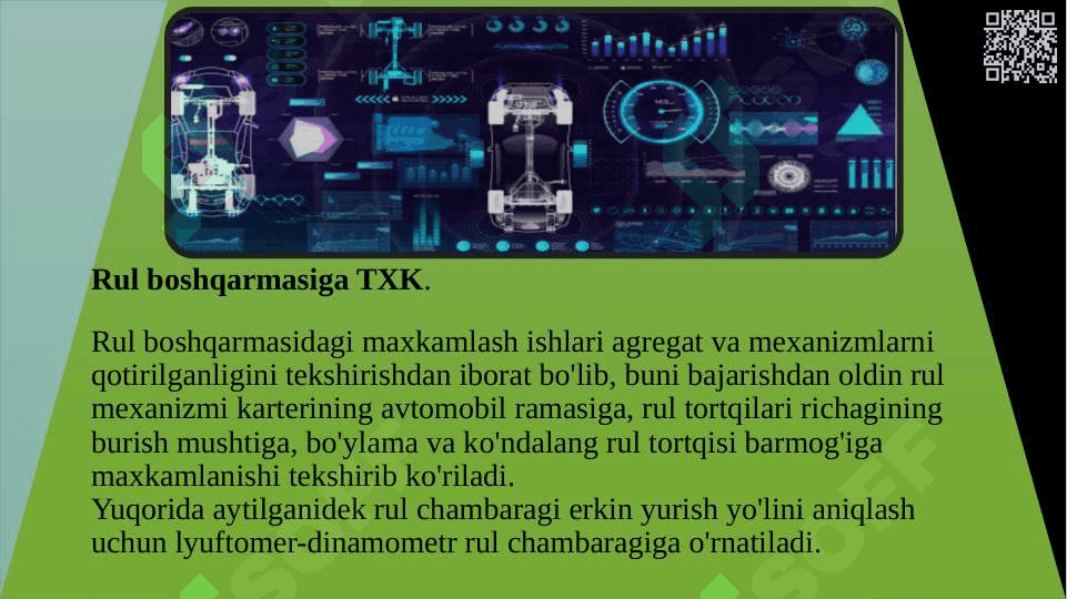 Transport vositalarining boshqarish mеxanizmlariga texnik xizmat ko`rsatish va ta’mirlash ishlari texnologiyasi 4