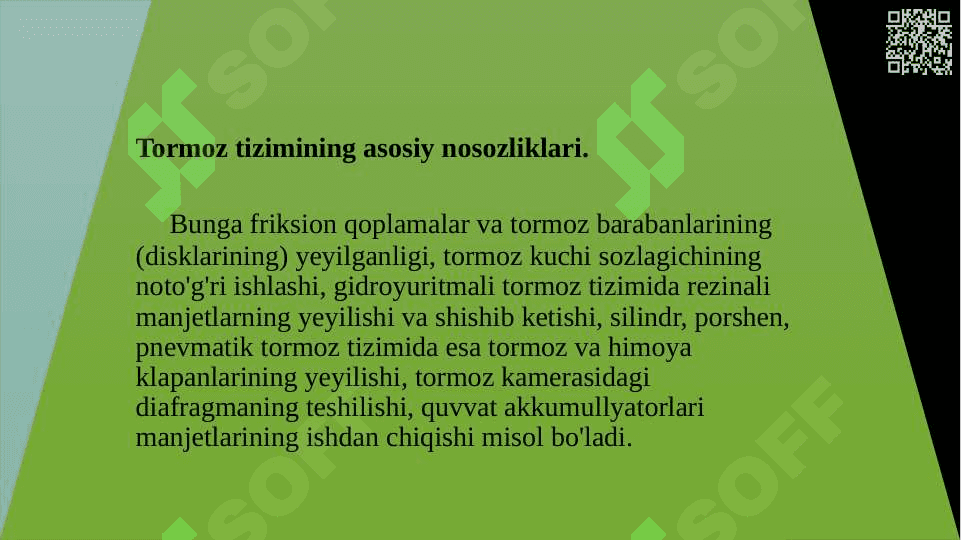Transport vositalarining boshqarish mеxanizmlariga texnik xizmat ko`rsatish va ta’mirlash ishlari texnologiyasi 6