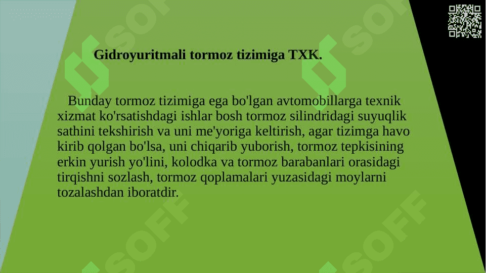 Transport vositalarining boshqarish mеxanizmlariga texnik xizmat ko`rsatish va ta’mirlash ishlari texnologiyasi 7
