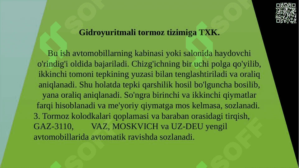 Transport vositalarining boshqarish mеxanizmlariga texnik xizmat ko`rsatish va ta’mirlash ishlari texnologiyasi 8