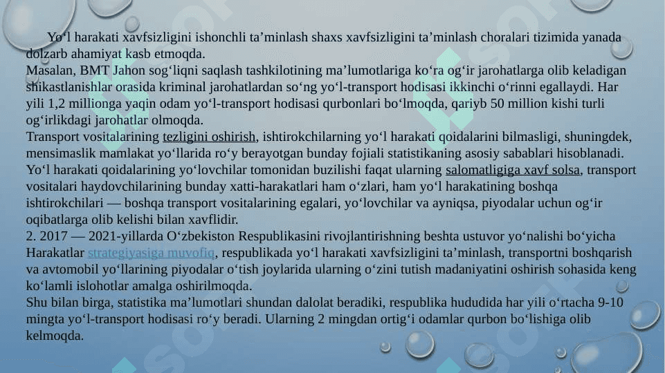O'zbekiston Respublikasida yo'l harakat xavsizligini taminlash munosaatlarida ma'muriy huquqning ishtroki 2