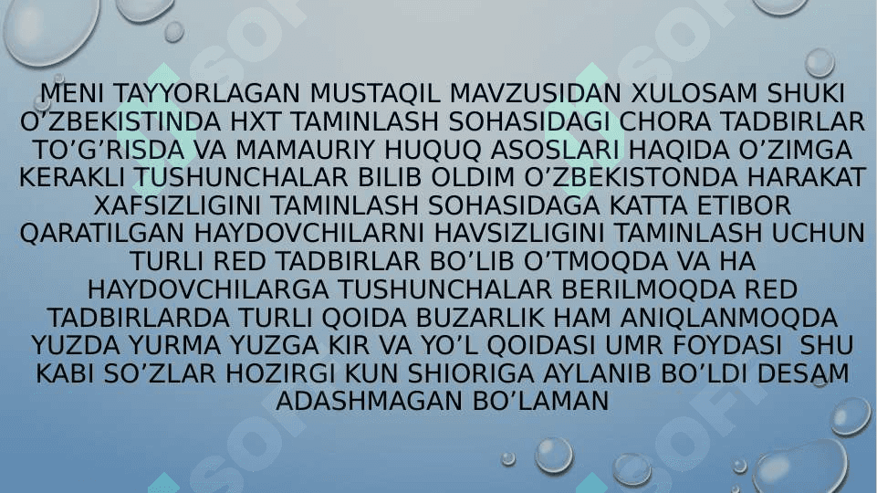O'zbekiston Respublikasida yo'l harakat xavsizligini taminlash munosaatlarida ma'muriy huquqning ishtroki 8