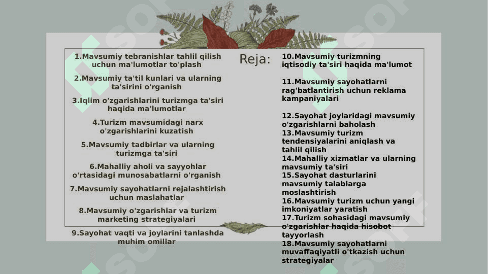 Turizmdagi mavsumiy tebranishlar omillari 2