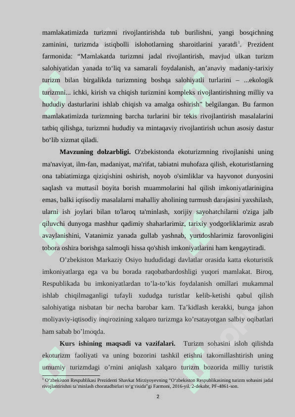 O’zbekiston ekologik turizmi. ( Jizzax viloyati misolida) 2