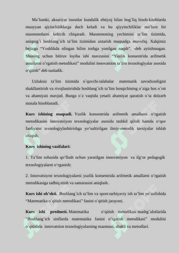 Boshlang’ich sinf matematika darslarida 100 ichida sonlarni qo’shish va ayirish usullari 5