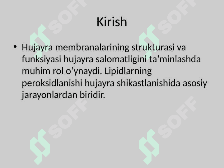 Lipidlarning peroksidlanishi va hujayra shikastlanishi patogenezidagi ahamiyati. 3