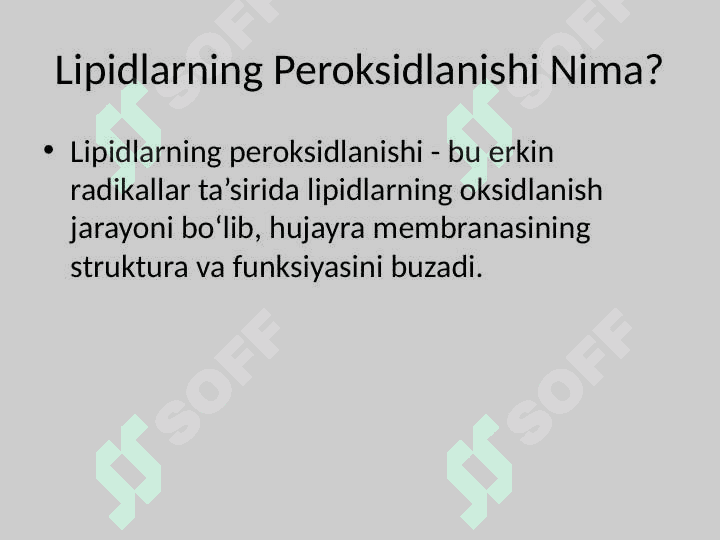Lipidlarning peroksidlanishi va hujayra shikastlanishi patogenezidagi ahamiyati. 4