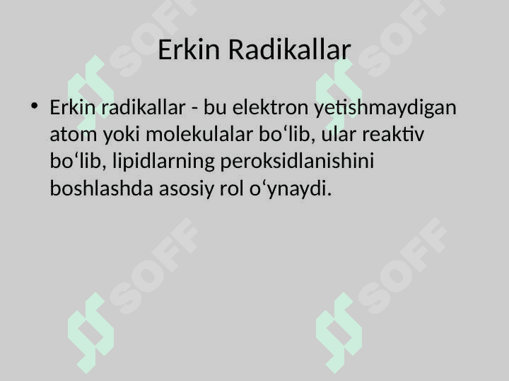 Lipidlarning peroksidlanishi va hujayra shikastlanishi patogenezidagi ahamiyati. 6