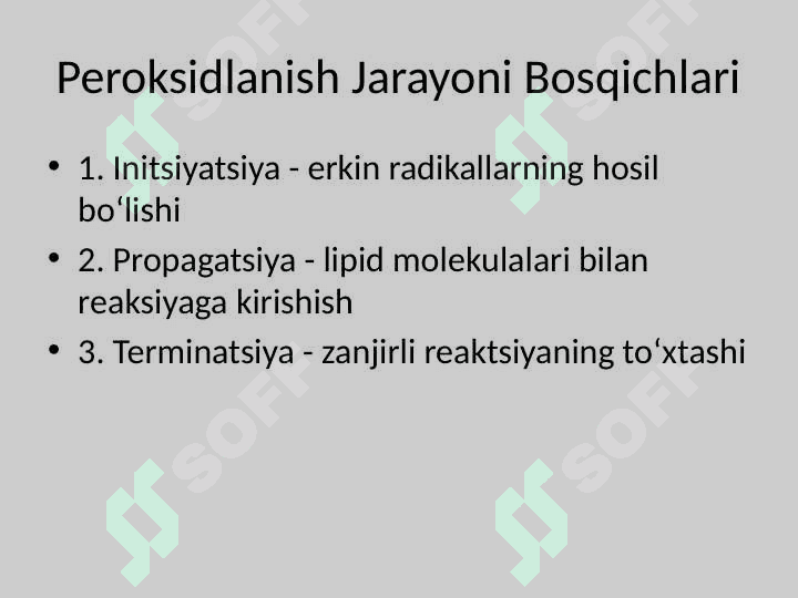 Lipidlarning peroksidlanishi va hujayra shikastlanishi patogenezidagi ahamiyati. 7