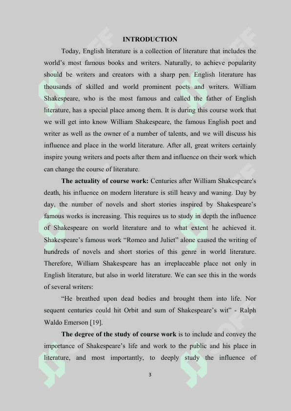 INFLUENCE OF SHAKESPEARE’S WORKS ON WORLD LITERATURE 3