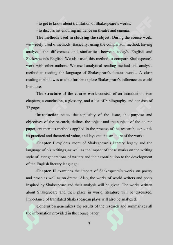 INFLUENCE OF SHAKESPEARE’S WORKS ON WORLD LITERATURE 5