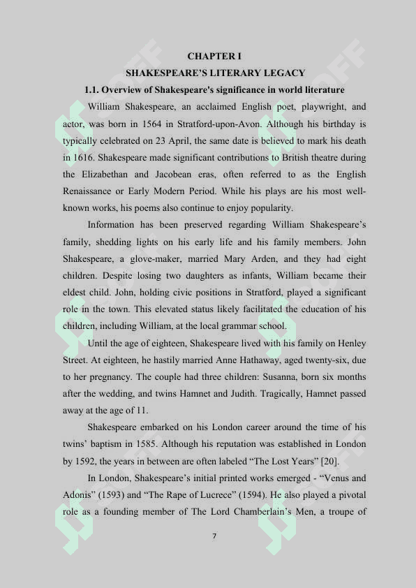 INFLUENCE OF SHAKESPEARE’S WORKS ON WORLD LITERATURE 7