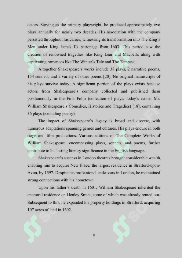 INFLUENCE OF SHAKESPEARE’S WORKS ON WORLD LITERATURE 8