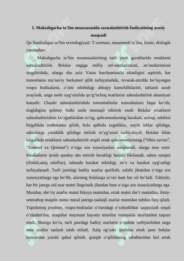 Maktabgacha talim tashkilotida saxnalashtirish faoliyatining asosiy maqsadi 2