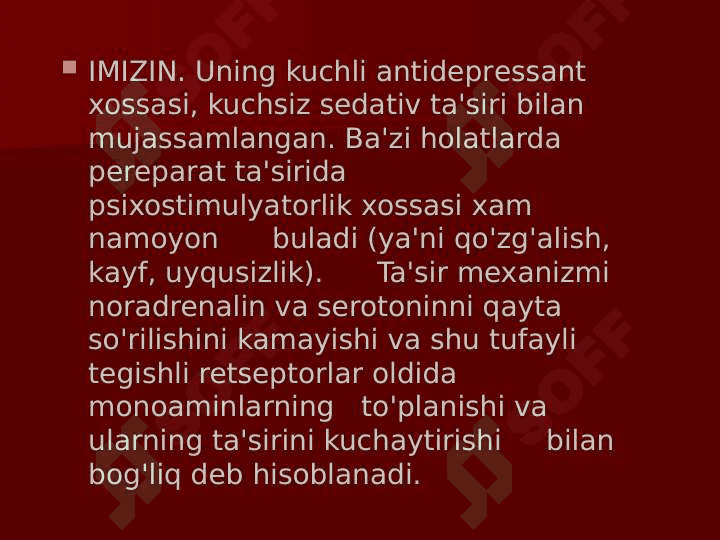 Depressiyaga qarshi moddalar.  Psixostimulyatorlar. 3