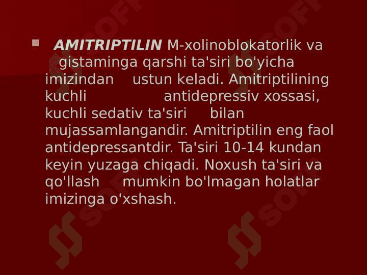Depressiyaga qarshi moddalar.  Psixostimulyatorlar. 6