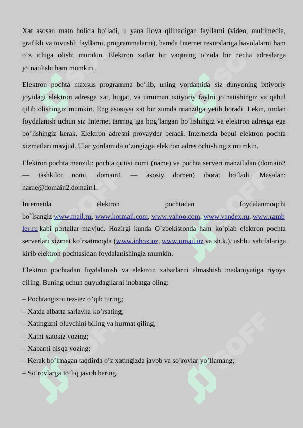 Qidiruv tizimlari. Elektron pochta 4