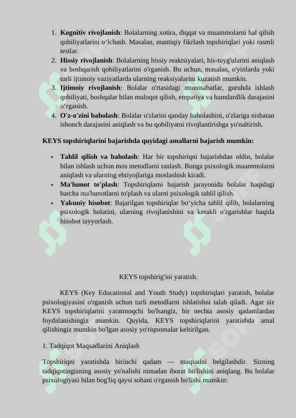 Bolalar psixologiyasining metodlarini o‘rganish. KEYS topshiriqlarini bajarish 2