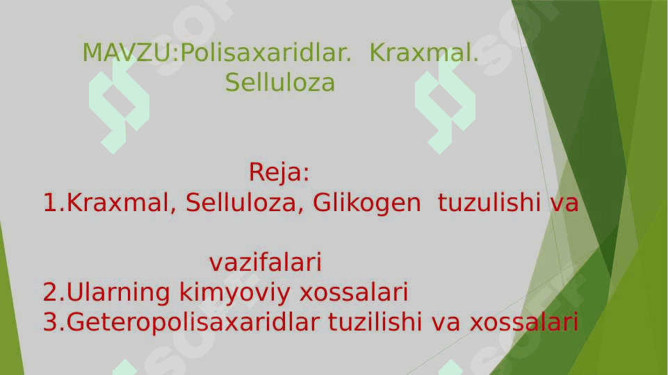 Polisaxaridlar . Kraxmal . Selluloza 2