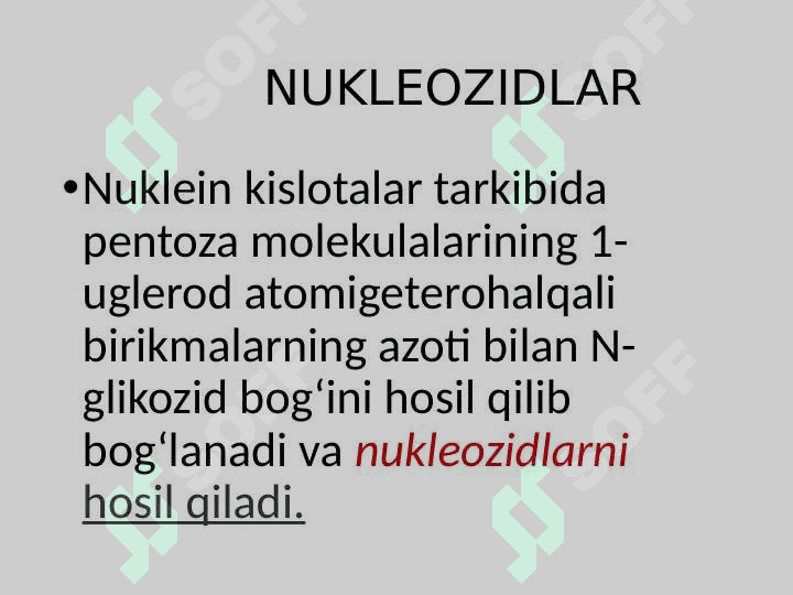 Nukleozidlar . Nukleotidlar . Nukleozidlarning mono va polifosfatlari . Nukleotid tabiatli kofermentlar 3