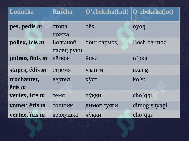 Otlarning turlanishi . 3 - turlanish Masculinum . III - turlanishdagi mujskoy roddagi otlar 7
