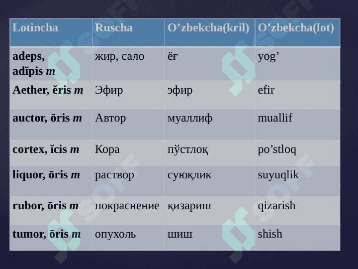 Otlarning turlanishi . 3 - turlanish Masculinum . III - turlanishdagi mujskoy roddagi otlar 8