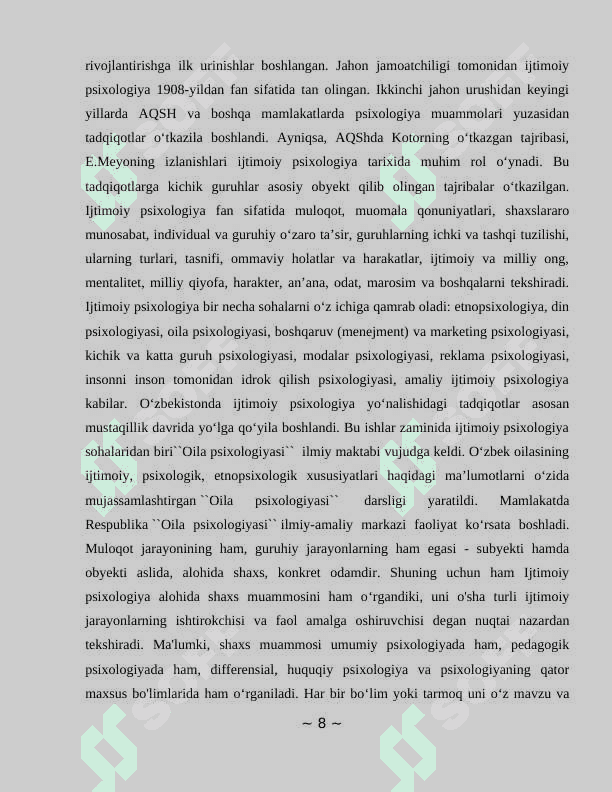 Ijtimoiy sohalarda psixologlarga ehtiyoj muammosining ilmiy asoslari 8
