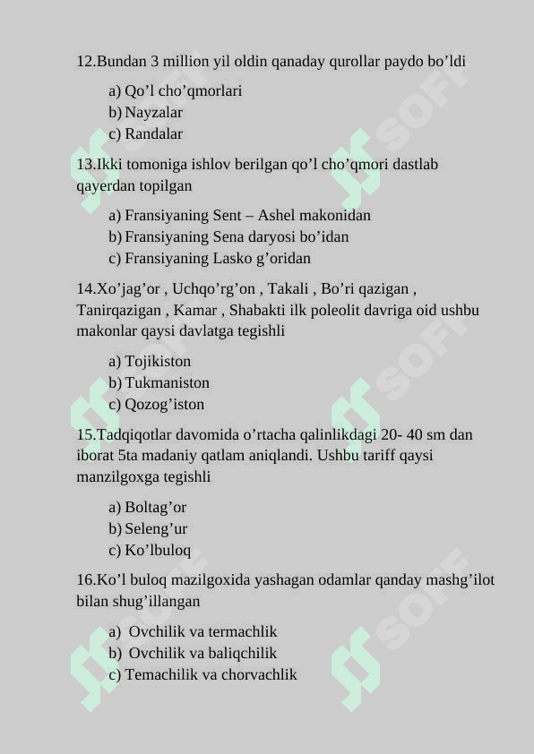 Arxeologiyadan 50 ta test 3