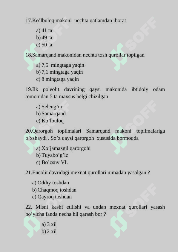 Arxeologiyadan 50 ta test 4