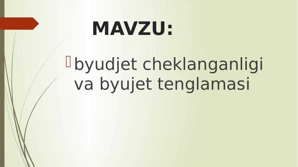 byudjet cheklanganligi va byujet tenglamasi