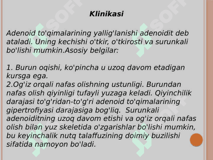 Halqum surunkali adenoid vegetatsiyasi,  tanglay murtak gipertrofiyasi, surunkali                             faringit 5