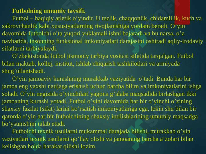 FUTBOL O'YINIDA JARIMA VA ERKIN TO'PGA ZARBA BERISH TEXNIKASINI O'RGATISH 2