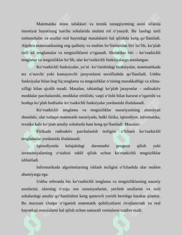 Ko'rsatkichli tenglama va tengsizliklar referat 3