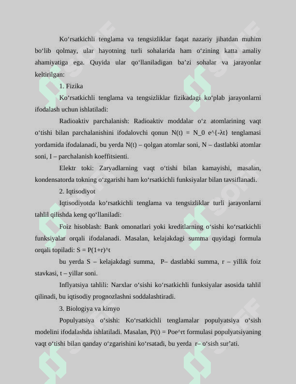 Ko'rsatkichli tenglama va tengsizliklar referat 5