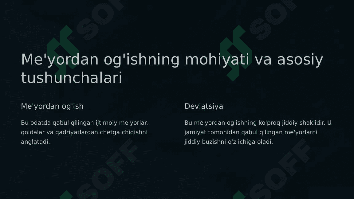 Me'yordan og'ish va deviatsiya turlar 2