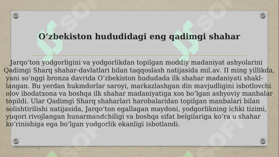 Jarqo'ton-O’zbekiston hududidagi ilk  shahar memorchiligining o'ziga xos  uslublari 3