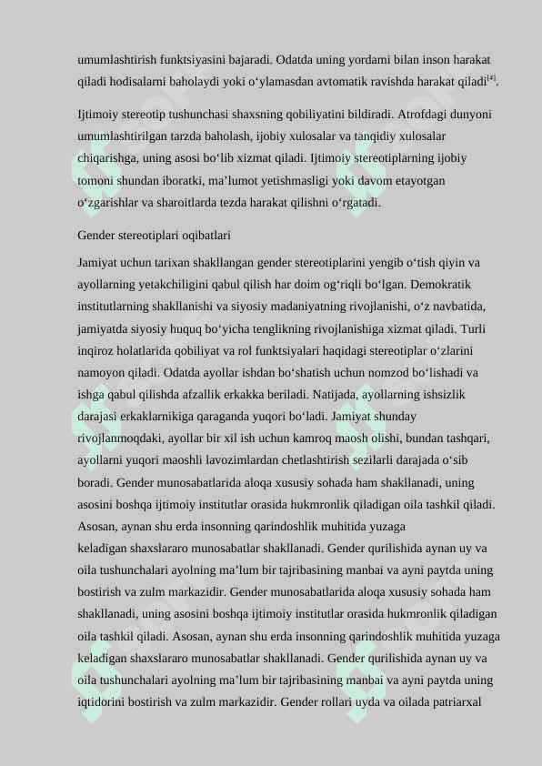 Erkaklar va ayollarning ijtimoiy stereotiplari mavzusida mustaqil ish 3