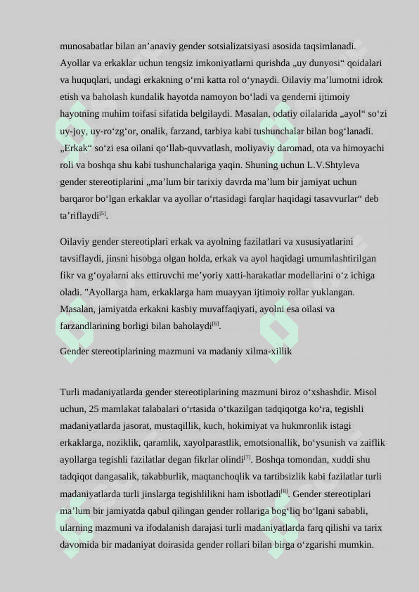 Erkaklar va ayollarning ijtimoiy stereotiplari mavzusida mustaqil ish 4