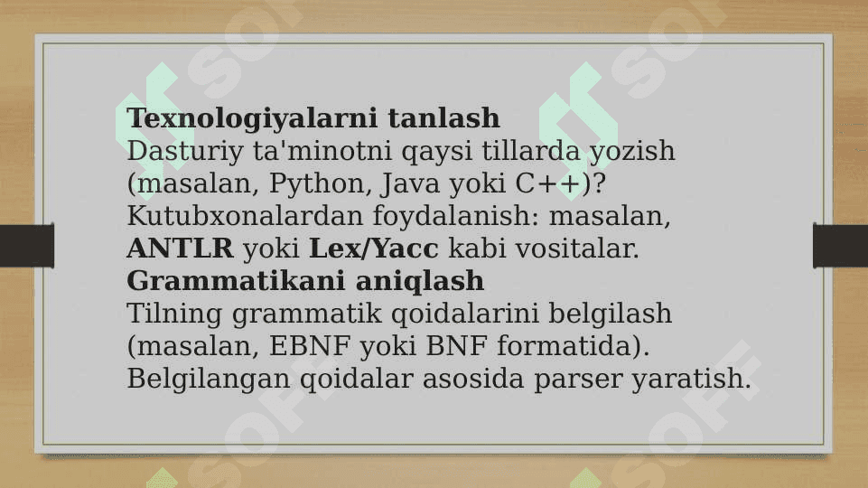 Mavzu: Dasturiy kodlarni tekshiruvchi kompilyator dasturini yaratish 4