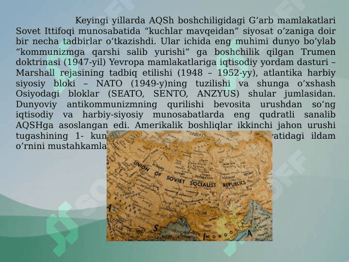 SOVUQ URUSH YILLARIDA XALQARO MUNOSABATLAR VA DIPLOMATIYA 4