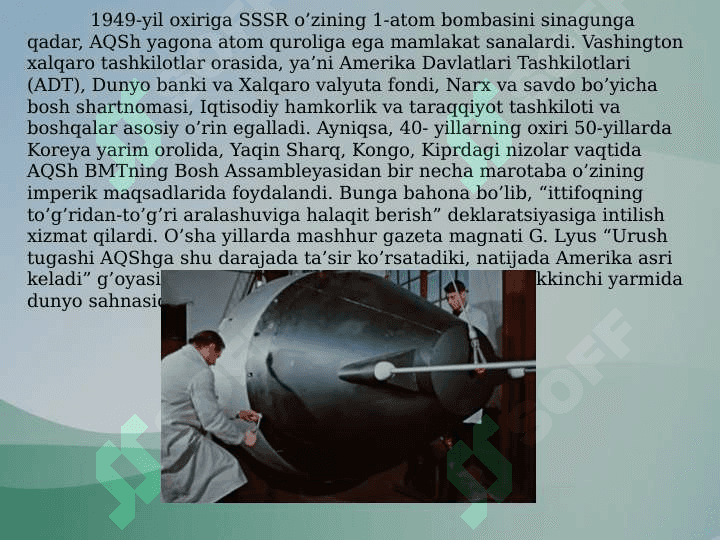 SOVUQ URUSH YILLARIDA XALQARO MUNOSABATLAR VA DIPLOMATIYA 5