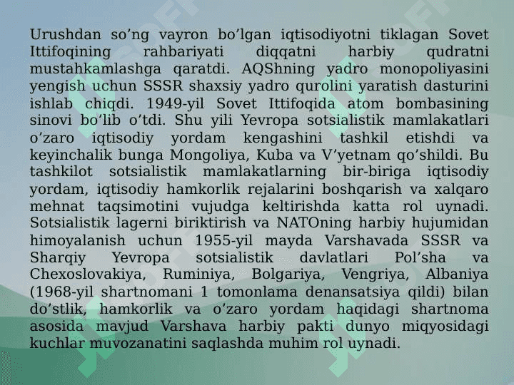 SOVUQ URUSH YILLARIDA XALQARO MUNOSABATLAR VA DIPLOMATIYA 7