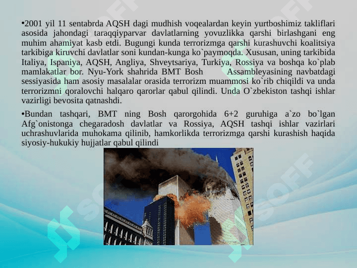 O`zbekistonning jahonda havfsizlik va terrorizmga qarshi kurash bo’yicha tashabbusi 7