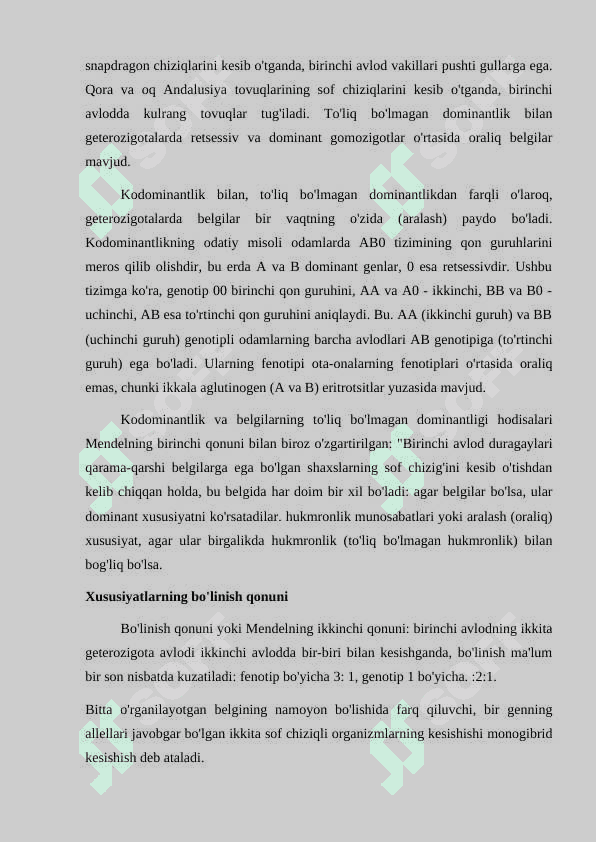 Mendel qonunlarining amalga oshishi uchun zarur sharoitlar 4